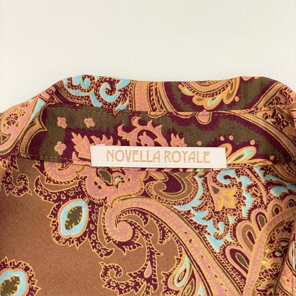 Novella Royale Shirt Duster Sleeveless Open Front Midi Top Rust Moroccan Sun S/M - Picture 13 of 13